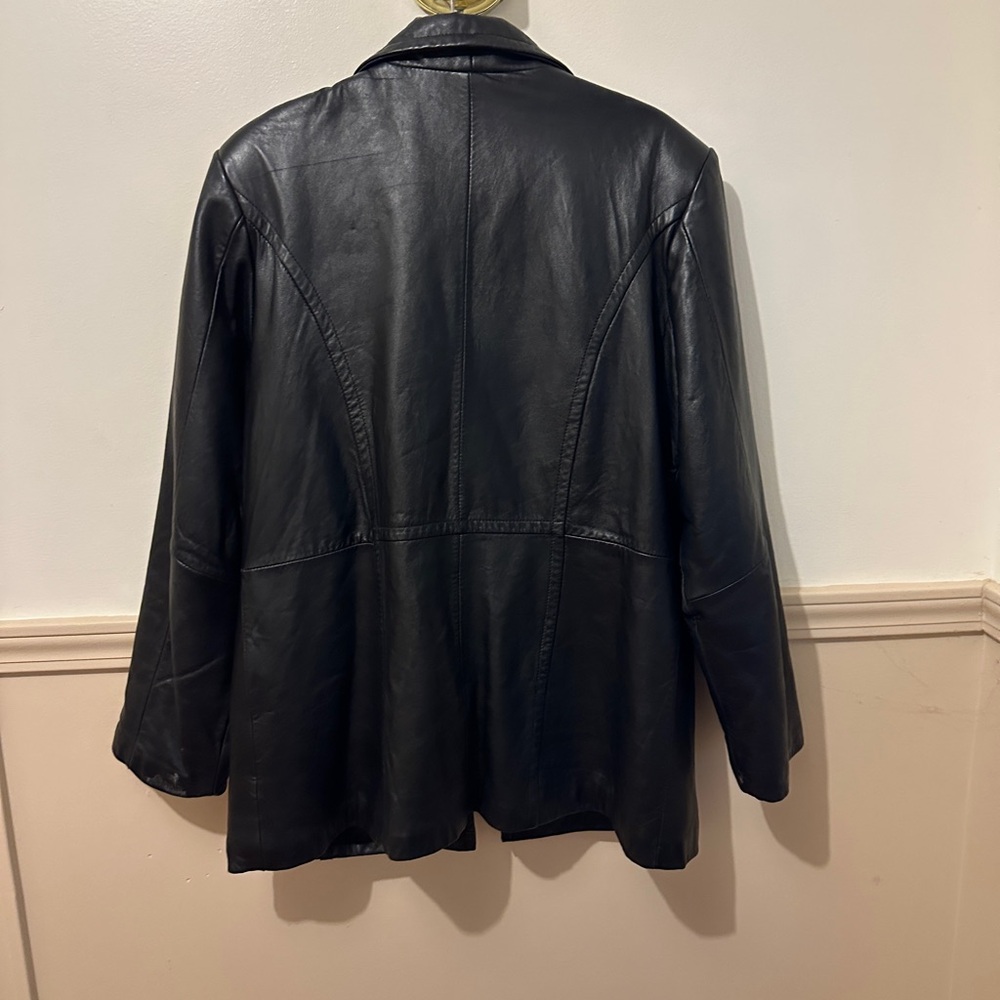 Black genuine Leather Button-Front jacket